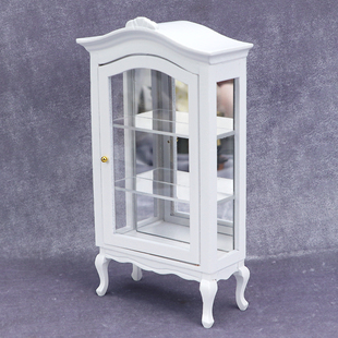 1 12娃娃屋DOLLHOUSE模型屋迷你家具配件 纯白弧顶珍藏柜子 大气