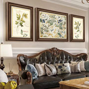 现代美式客厅装饰画欧式沙发背景墙，三联壁画乡村，田园花鸟复古挂画