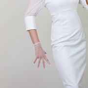 婚纱手套21cm 短款波点大圆点蕾丝网纱透视黑色白色摄影造型触屏