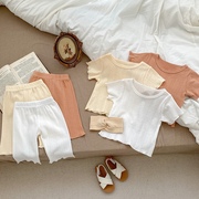 23韩版童装婴儿夏装棉质薄款镂空短袖T恤裤子两件套女宝宝家居服
