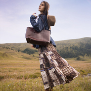 吉普赛裙穿搭旅游半身裙，云南新疆旅行女装复古长袖，波西米亚长裙子