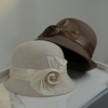 真丝麻花朵纯羊毛呢优雅卷边渔夫帽，女法系英伦，风轻奢时装名媛礼帽