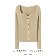 凸显天鹅颈~法式优雅紧身纯山羊绒方领设计感针织衫女毛衣打底衫