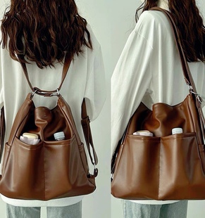 原创春季软皮包包，女大容量三用背包通勤托特包多功能背包斜跨书包