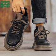 怡木森林男鞋英伦风复古工装马丁靴低帮加绒棉鞋春季黑色商