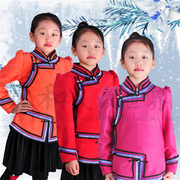 儿童蒙古袍鹿皮绒女童，日常舞蹈生活装民族，风童装上衣外套演出服