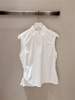 白色半拉链立领无袖，t恤运动上衣2024春夏，修身显瘦背心衬衫女