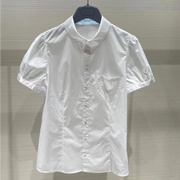 欧阿玛施女装2023夏季百搭修身职业白色短袖衬衫纯色白衬衣