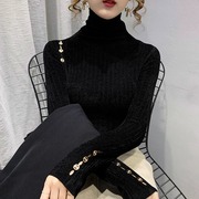 黑色高领毛衣女冬季2023修身加绒加厚内搭针织打底衫洋气上衣