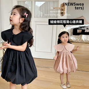 女童娃娃领背心裙夏装，2024韩版洋气儿童花苞，连衣裙夏季女宝裙