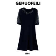 1986夏季法式知性别致小众时尚淑女气质蕾丝拼接短袖连衣裙
