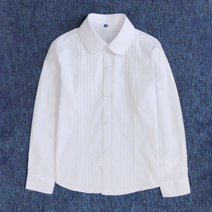 女童白衬衫2022春秋英伦学院风长袖，风琴折褶纯棉，jk制服校服白衬衣(白衬衣)