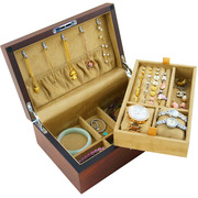2023小双层首饰盒木制简约带锁日式桌面饰品收藏珠宝盒子木质