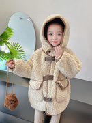 女童冬季加绒加厚毛毛衣(毛，毛衣)洋气女宝宝中长款一体，绒保暖冬装外套