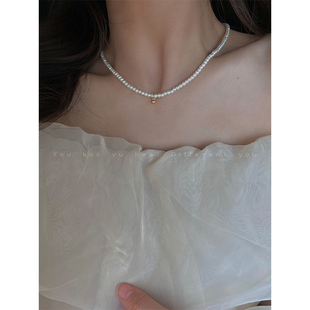 法式淡水珍珠项链女生，轻奢高级感小米珠颈链，复古小众设计串珠饰品