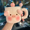 生日猪猪陶瓷杯子可爱少女心，马克杯带盖勺创意情侣礼物水杯咖啡杯
