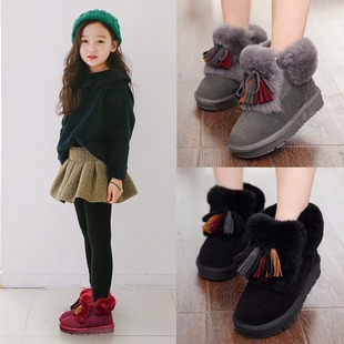 2021女童雪地靴冬季真皮，靴子加绒流苏短靴，中大童儿童雪地靴女