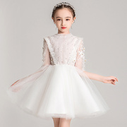 定制花童婚纱裙白色洋气，女童礼服公主，裙儿童钢琴演出服长袖蓬蓬纱