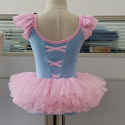 雪纺袖天蓝色拼粉色儿童，舞蹈裙芭蕾舞服练功服，蓬蓬裙超漂亮跳舞裙