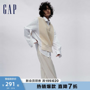Gap女装早春假两件拼接针织长袖衬衫宽松高级时尚休闲上衣811067