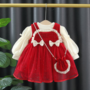 宝宝一周岁衣服女童抓周礼服，女婴儿喜庆加绒套装裙新年仙女公主裙