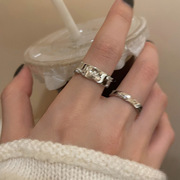 银色素圈锆石开口戒指套装女轻奢风优雅情侣指环时尚个性食指戒潮
