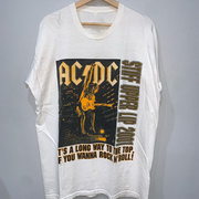 ACDC乐队经典摇滚金属朋克风vintage复古街头短袖男女纯棉圆领T恤