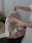 韩系女童粗线针织马甲披肩蕾丝，镂空纯棉长袖衬衫网纱半身裙秋款