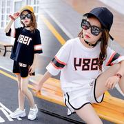 儿童套装2023夏季韩版宽松中大童，女童夏装时髦洋气运动两件套