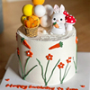 田园风兔宝宝周岁蛋糕装饰品可爱萝卜小兔子摆件满月百天生日插件