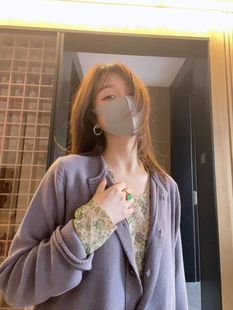 紫色西装外套女春秋，韩版宽松低圆领，小个子高级感气质短款上衣