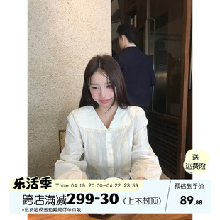 馨帮帮  宫廷风法式减龄娃娃领甜美设计感蕾丝花边长袖衬衫女2024