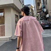 麂皮粉色t恤男短袖，欧美潮牌潮流重磅320g美式复古高街oversize夏