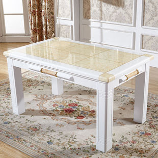 欧式白色黄玉大理石餐桌w椅组合 长方形实木餐桌一桌4椅6椅包
