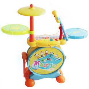 1402蓝色爵士鼓架子鼓敲打乐器，音乐玩具儿童电子琴带麦克风