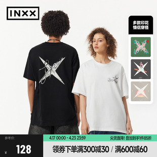 inxx经典元素x系列宽松印花短袖，男女无性别t恤情侣同款五分袖
