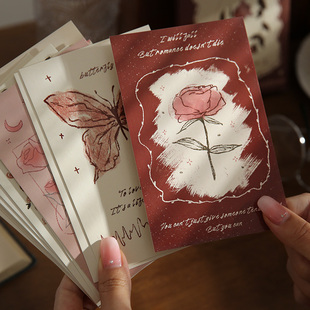 小日子不翻篇 玫瑰与她明信片手绘高级感 贺卡文艺复古装饰卡片