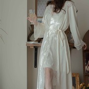 冰丝睡衣女夏白色(夏白色)纯欲法式复古丝绸缎面蕾丝，睡裙仿真丝睡袍套装春
