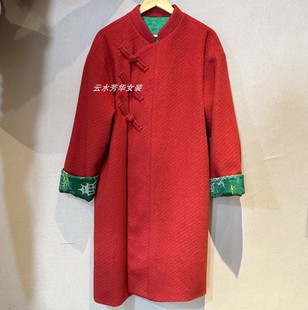 惊秋新中式复古红色长款呢子，大衣气质款，双面民族风外套