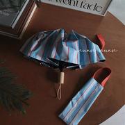 长柄伞美式复古条纹直杆雨伞女晴雨两用高颜值抗风结实防晒太阳伞