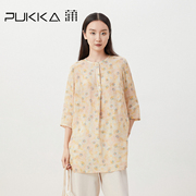 蒲pukka原创设计女装春夏苎麻，小碎花宽松h型七分袖衬衫