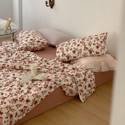 棉四件套浪漫风全棉被套柔软针织印花法式田园床上用品花卉透气