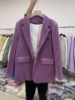 2022冬季欧佩琳紫色灯芯绒羽绒，内胆加厚西装外套，女长袖宽松中长款