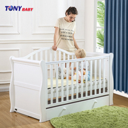 欧式白色实木婴儿床儿童床可拼接大床多功能宝宝bb新生儿床变沙发
