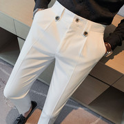 高级感西裤男士小脚英伦风休闲裤，男修身直筒痞帅白色西装长裤潮流