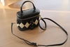 韩版牛皮针织拼接箱子黑白菱格包包，通用款女包，手提斜挎包小几何包