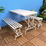 定制户外铁艺长桌子庭院复古实木，桌椅阳台茶桌置物花架双人桌椅