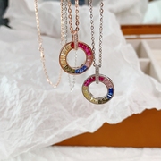 沐琪珠宝s925纯银锆石彩虹，钻糖果色几何，圆圈时尚女款项链