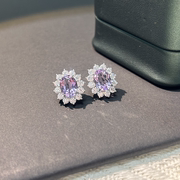 天然紫水晶耳饰女款S925纯银镶嵌简约时尚气质百搭戴妃款耳钉耳环