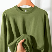 精梳棉军绿色长袖T恤男圆领宽松大码秋衣运动打底衫休闲卫衣